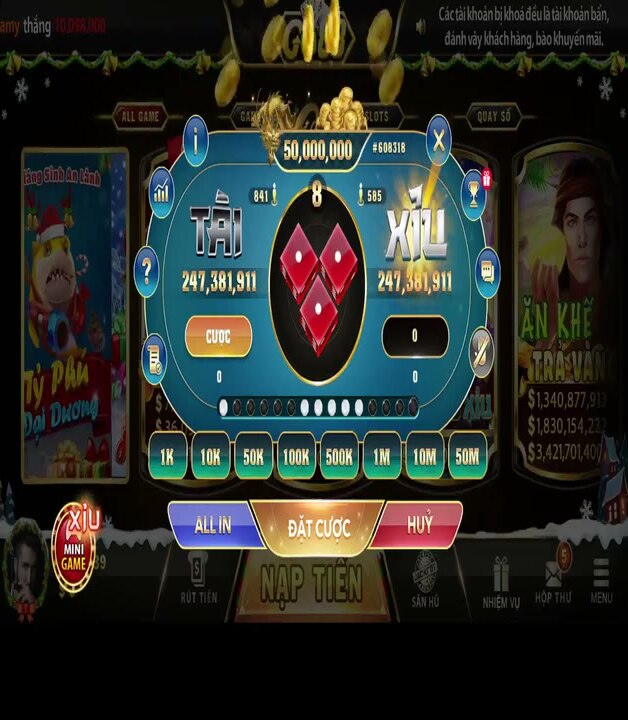 Giao diện game tài xỉu trong Hit Club